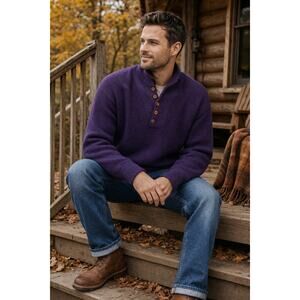 Northern Isles Men’s XL Purple Button Mock Neck Knit Sweater Made in USA